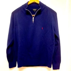 Official Ferrari 1/4 Zip 100% Wool Navy Blue Italy Pullover Mens Sz XL EUC